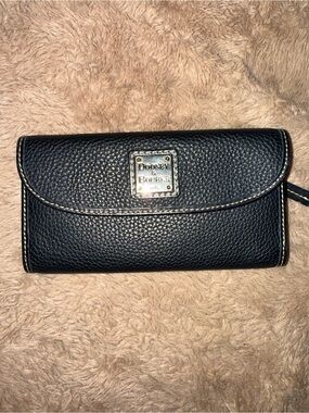 Dooney & Bourke Black Pebbled Leather Continental Wallet with Silver Plate